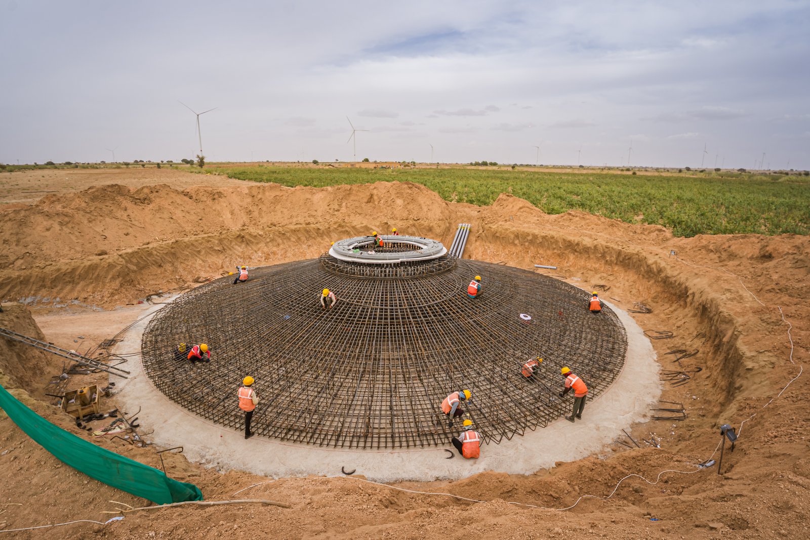 Foundation workers team on construction field