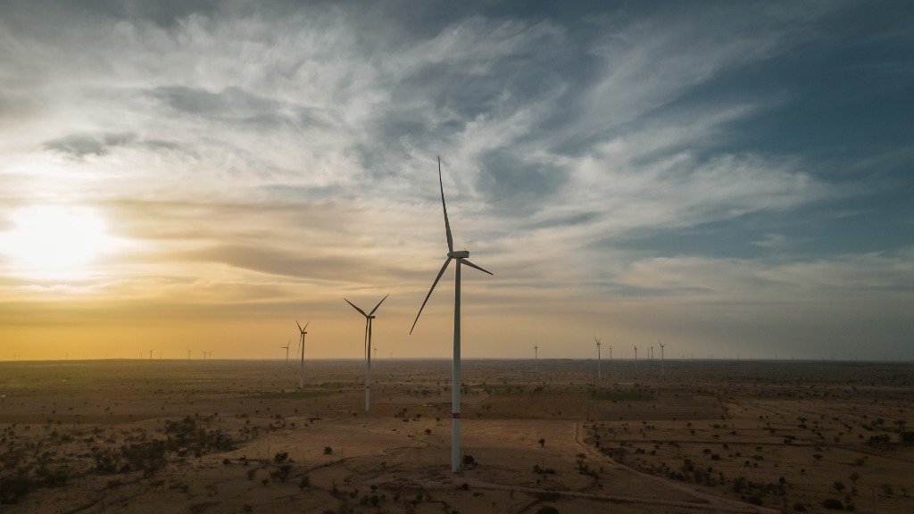 Wind energy generators active at dusk in Jaisalmer